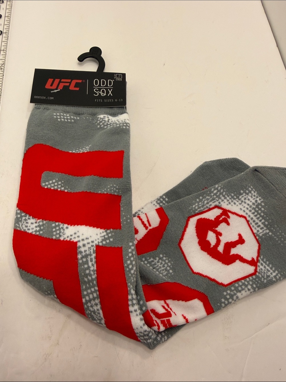 UFC Gray Crew Socks with Red Logo Accents